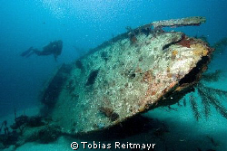 The wreck seen from the bow, Ted´s Point, Utila. Canon EO... by Tobias Reitmayr 
